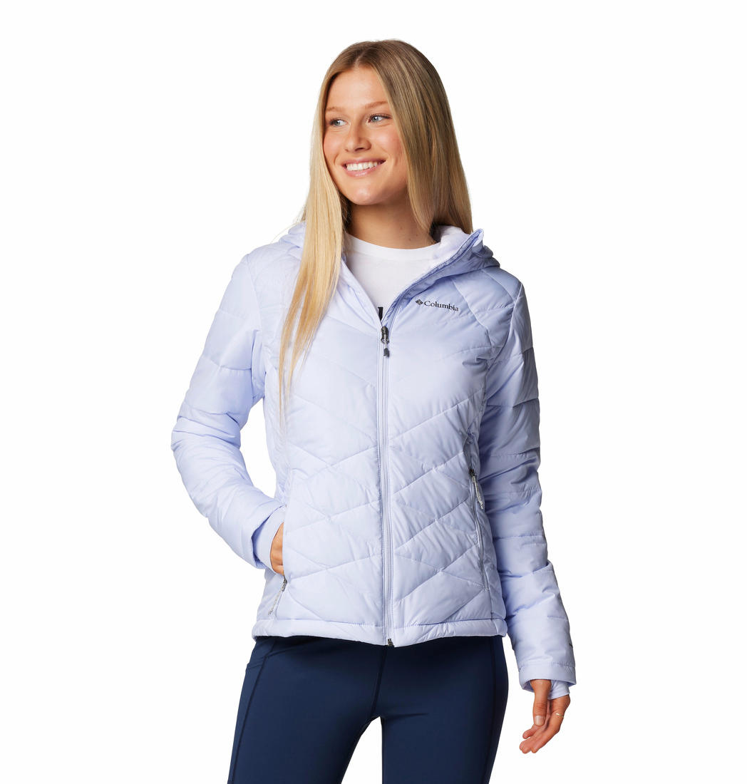 A Women Wearing Columbia Women Purple Heavenly Hooded Jacket