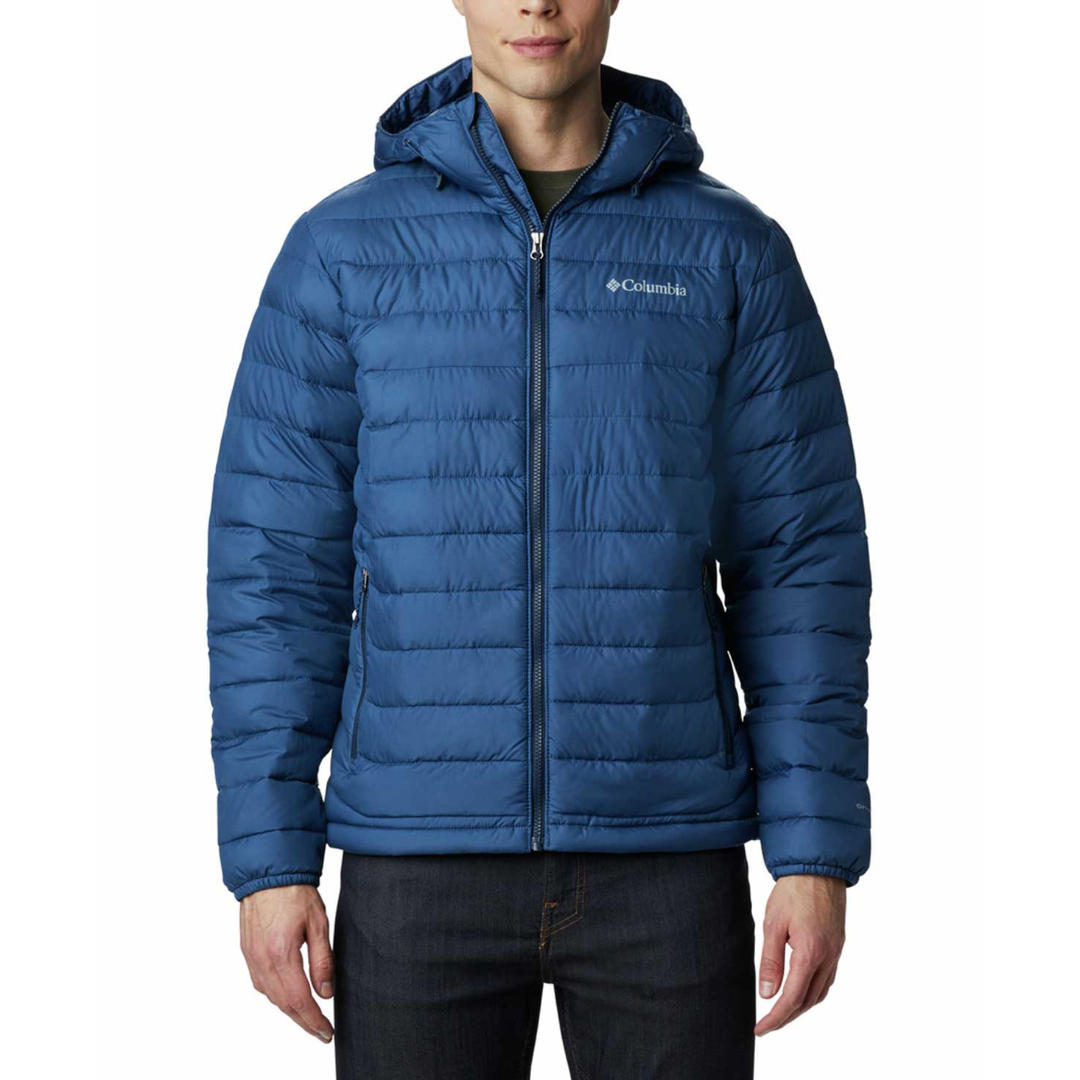 Columbia Men Blue Omni-Heat Reflective Powder Lite Hooded Down Jacket