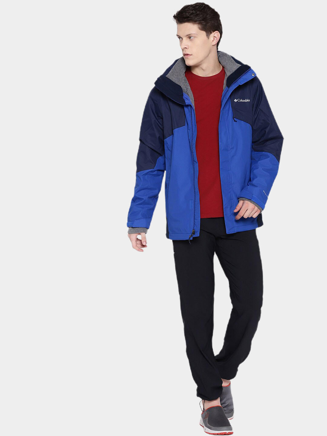Columbia Men Blue Omni-Heat Reflective Bugaboo II Fleece Hooded Interchange Jacket