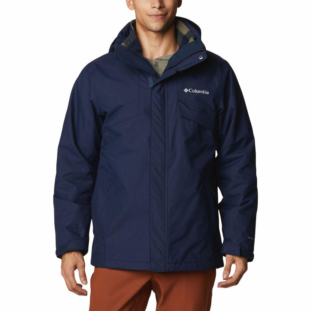 Columbia Men Navy Blue Omni-Heat Reflective Bugaboo II Fleece Hooded Interchange Jacket