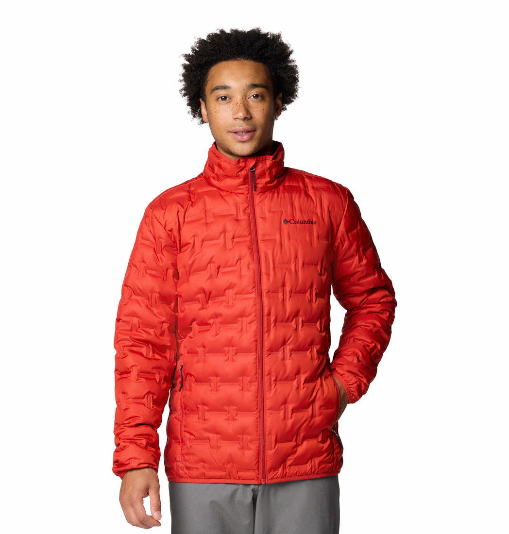 A Men Wearing Columbia Men Red Delta Ridge II Down Jacket