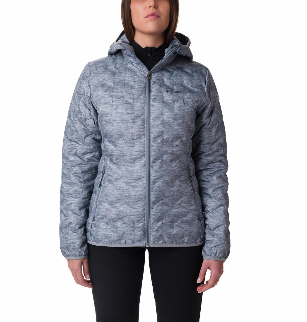 A Women Wearing Columbia Women Grey Delta Ridge Down Hooded Jacket