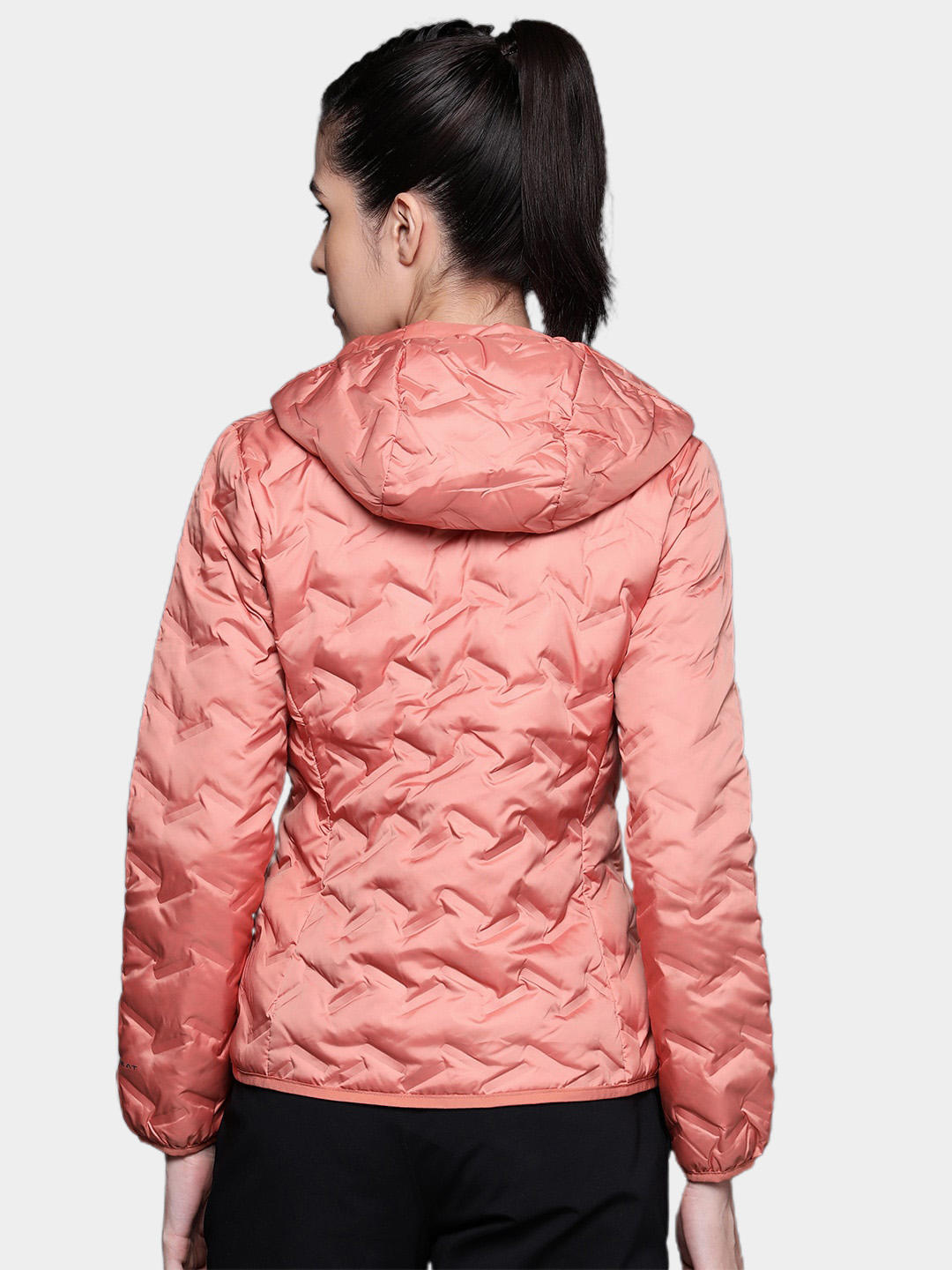 A Women Wearing Columbia Women Orange Delta Ridge Down Hooded Jacket