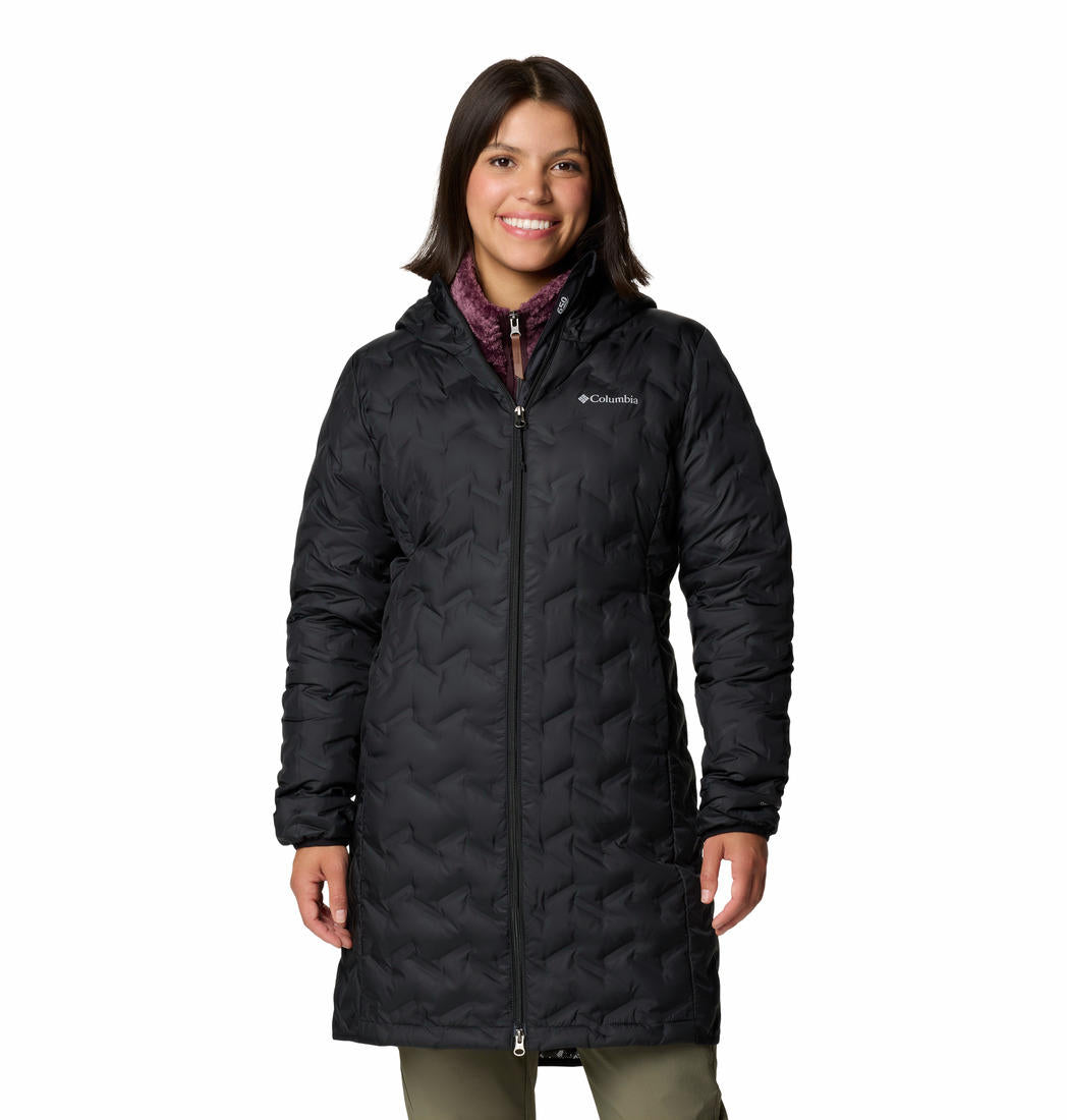 A Women Wearing Columbia Women Black Delta Ridge II Long Down Jacket