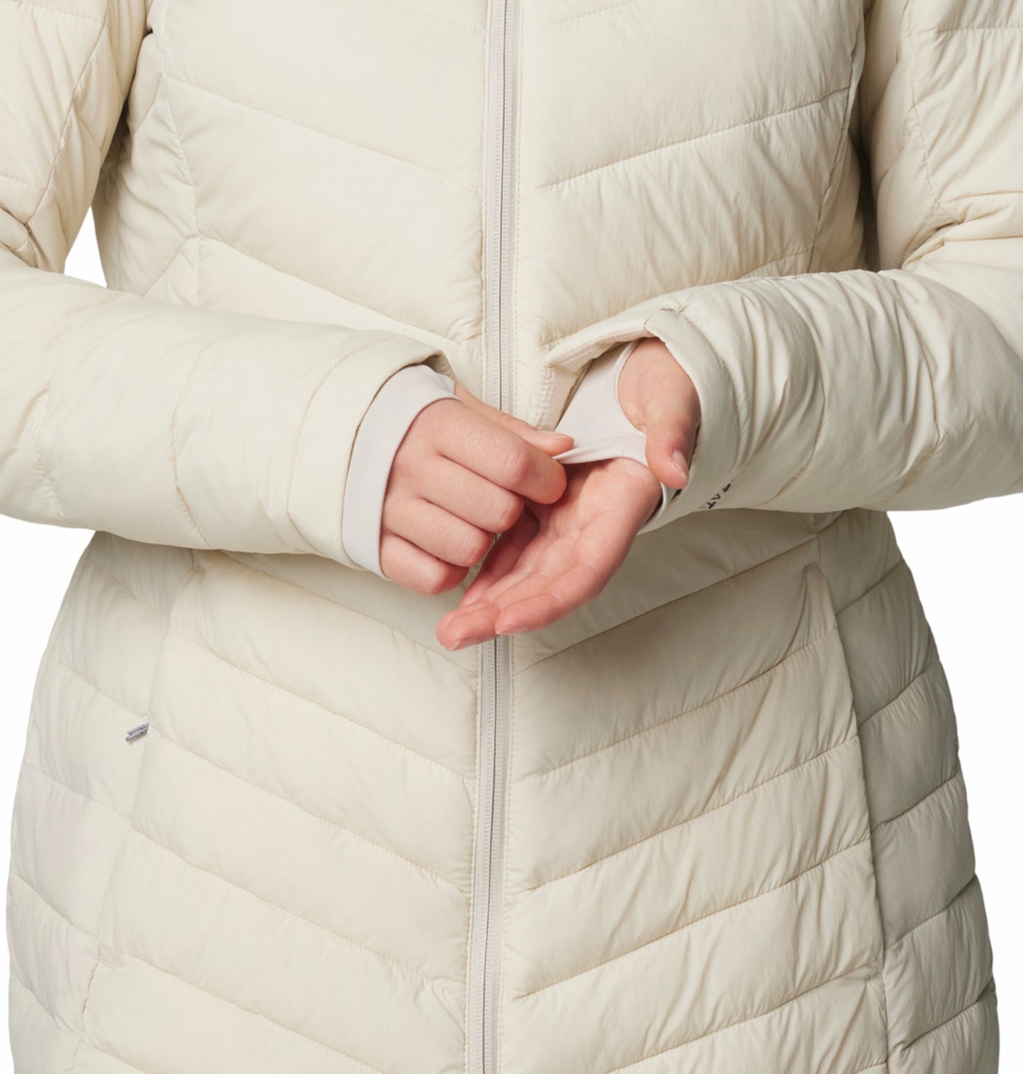 Columbia Women Beige Omni-Heat Inifnity Joy Peak II Mid Hooded Down Jacket