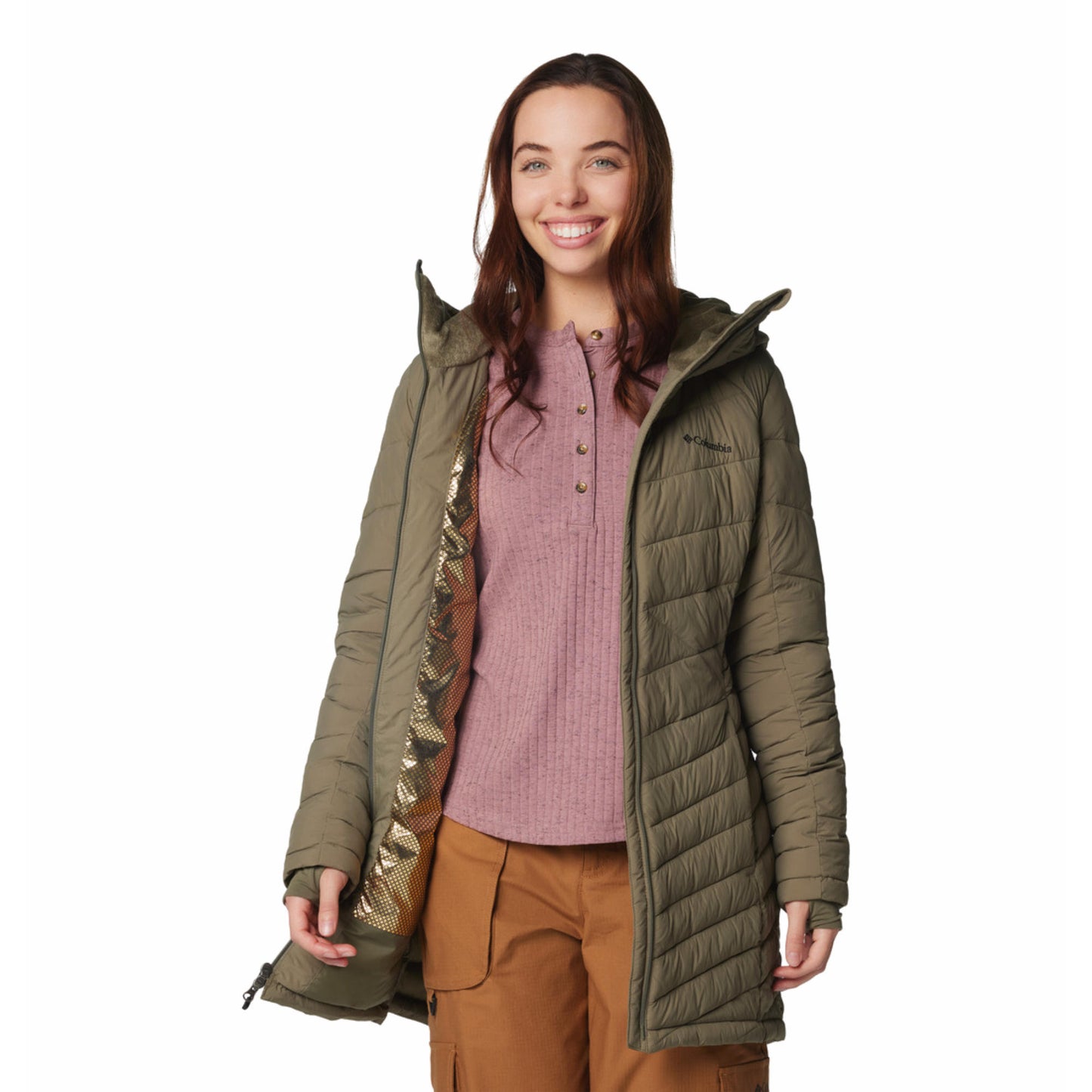 Columbia Women Green Omni-Heat Inifnity Joy Peak II Mid Hooded Down Jacket
