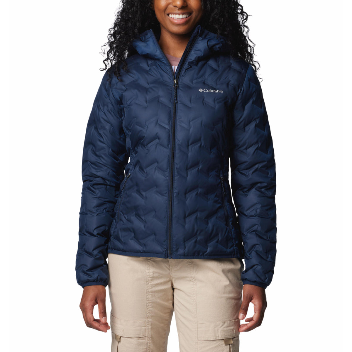 Columbia Women Navy Blue Omni-Heat Reflective Delta Ridge II Hooded Down Jacket