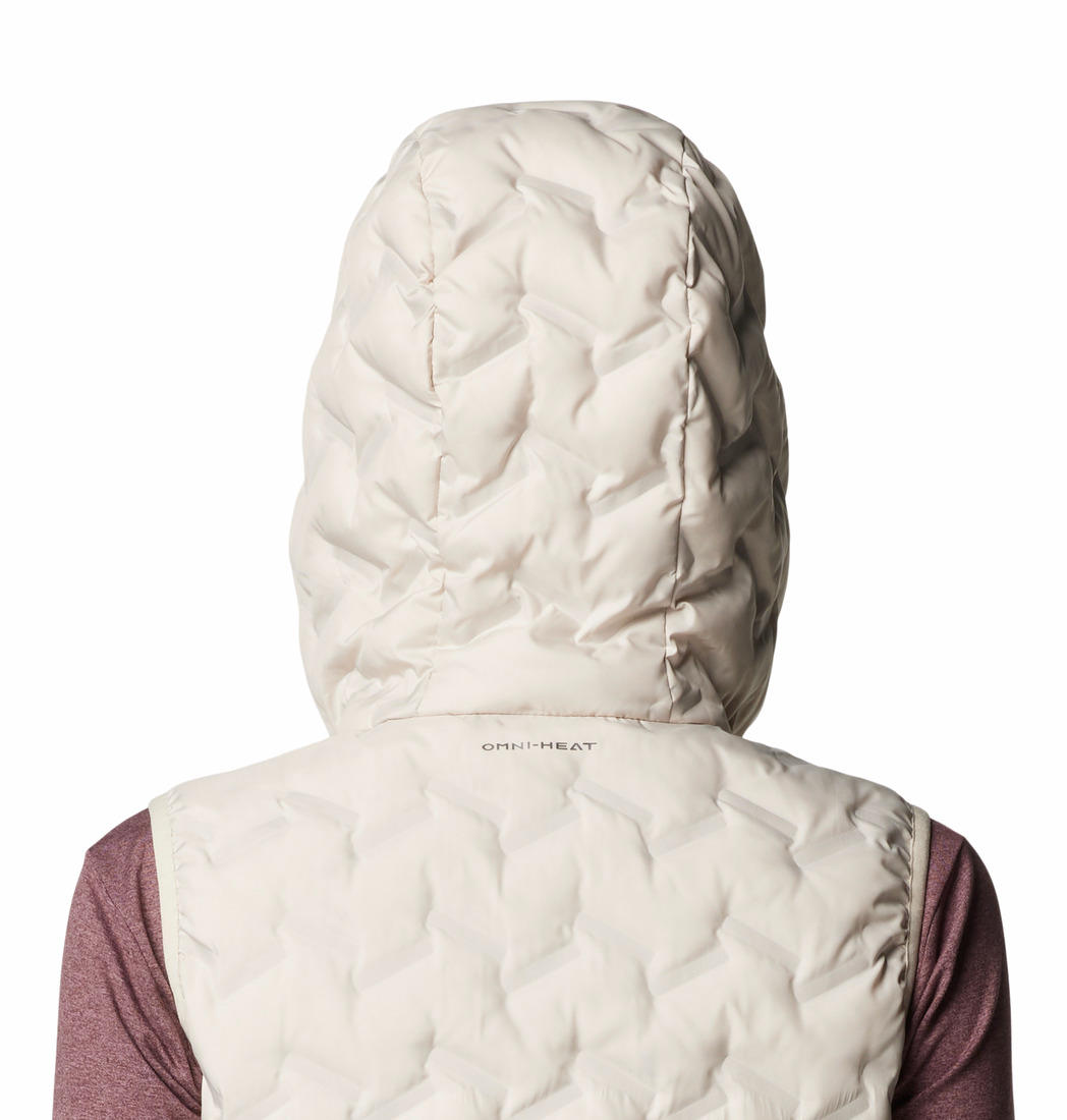 A Women Wearing Columbia Women Brown Delta Ridge II Down Hooded Vest