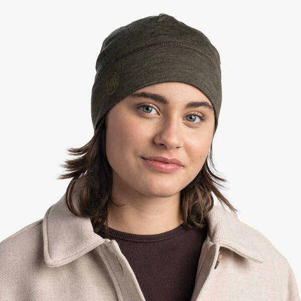 BUFF Unisex Black MERINO LIGHTWEIGHT BEANIE SOLI D BARK