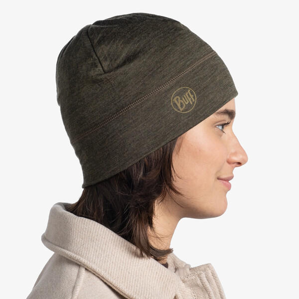 BUFF Unisex Black MERINO LIGHTWEIGHT BEANIE SOLI D BARK