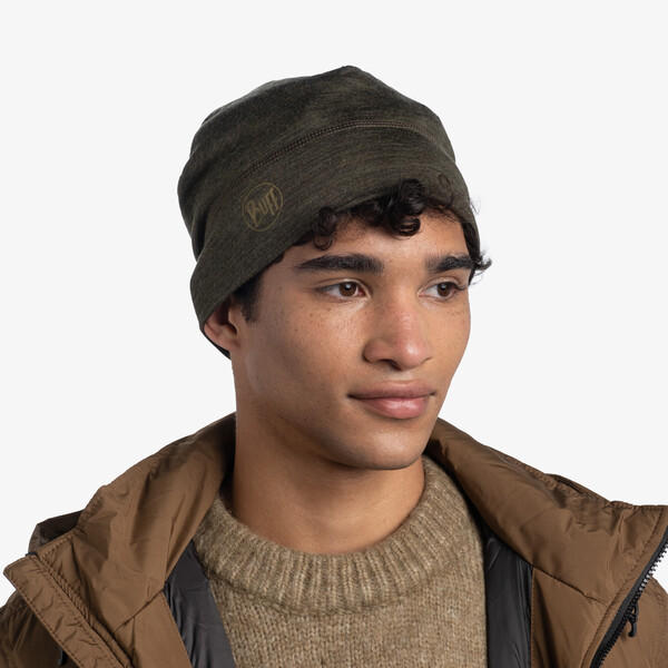 BUFF Unisex Black MERINO LIGHTWEIGHT BEANIE SOLI D BARK