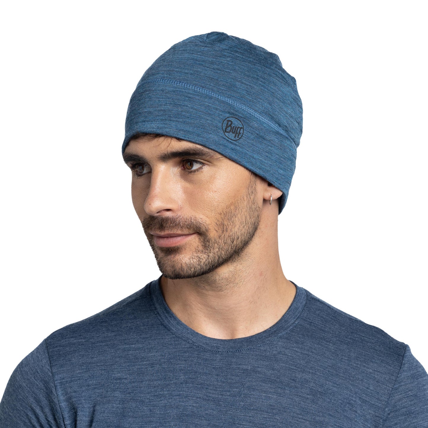 BUFF Unisex Blue MERINO LIGHTWEIGHT BEANIE MULTISTRIPES TEMPEST