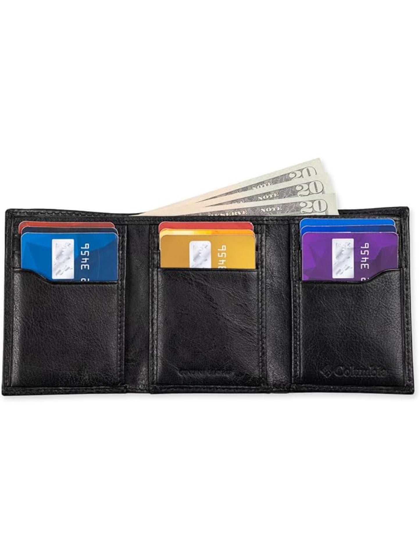 Columbia Men Black Trifold Wallet with Zipper Back Wall Bill Pocket