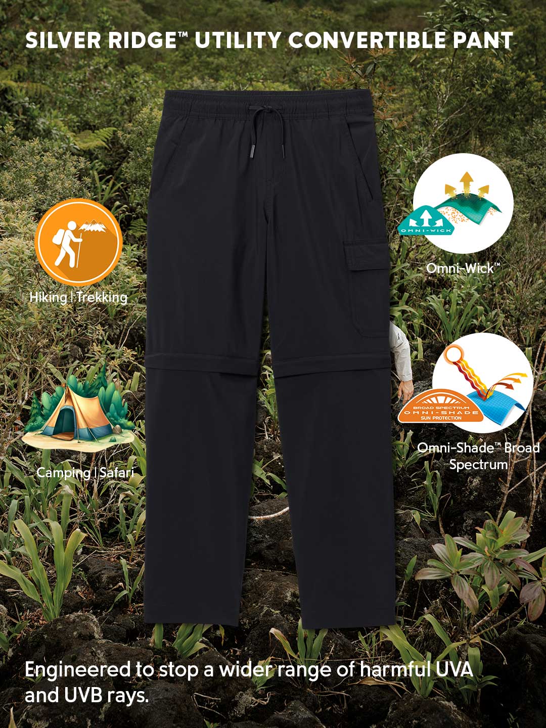 Columbia Kids Boys Black Omni-Shade Silver Ridge Convertible Utility Pant