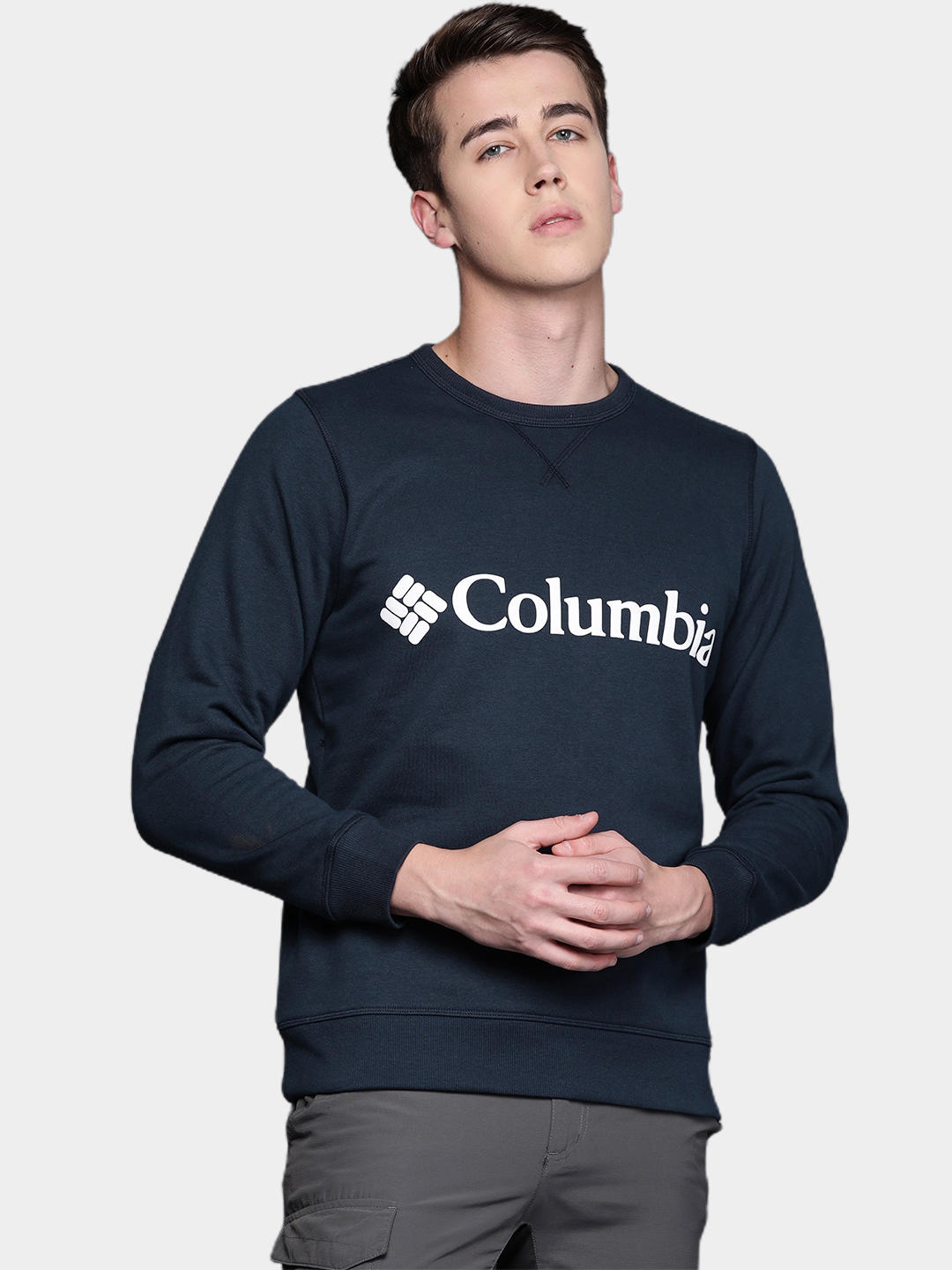 Columbia Men Navy Blue M Columbia Logo Fleece Crew Fleece Jacket