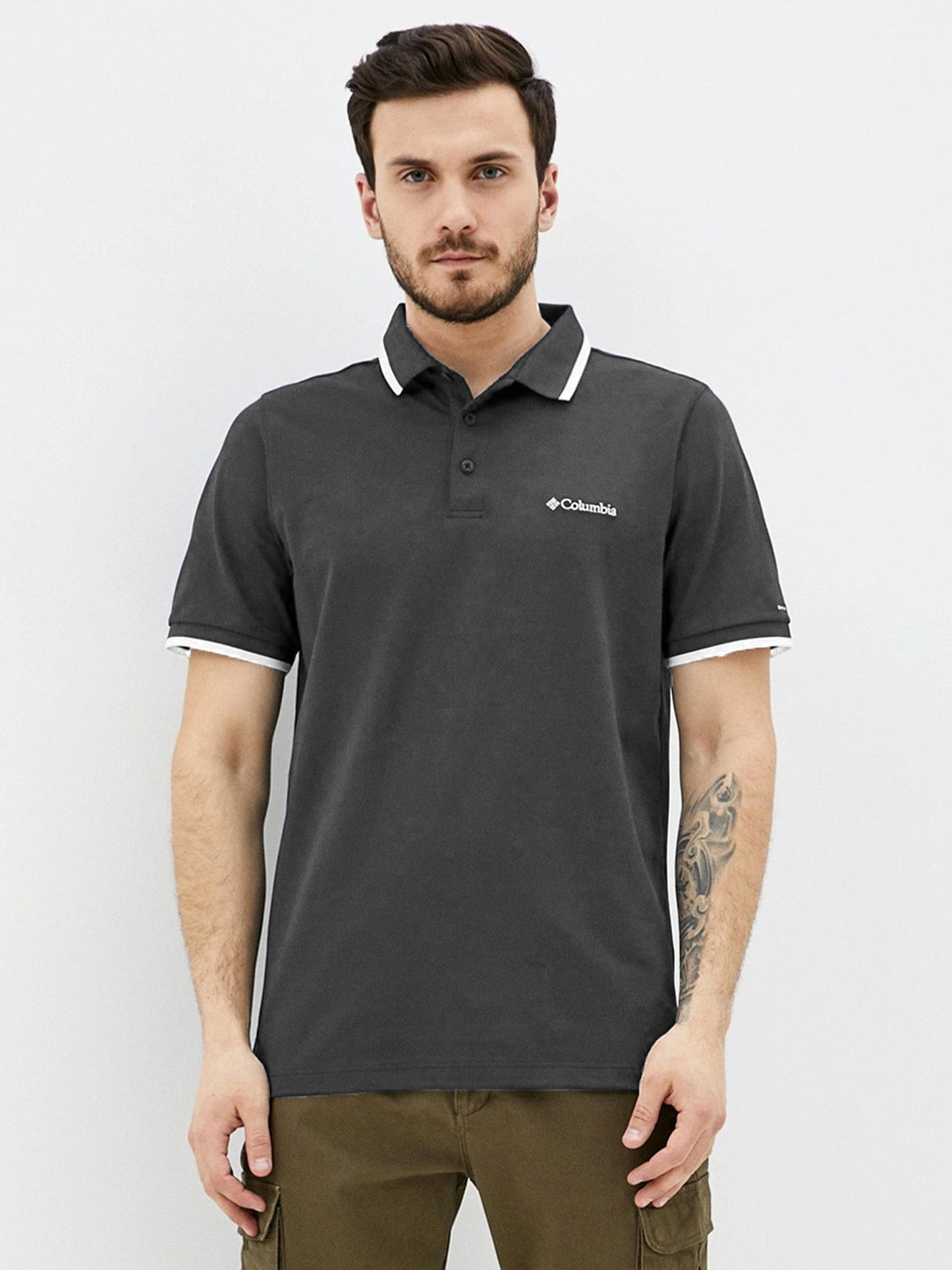 Columbia Men Black Cove Dome Butte Solid Pique Polo (Sun Protection)