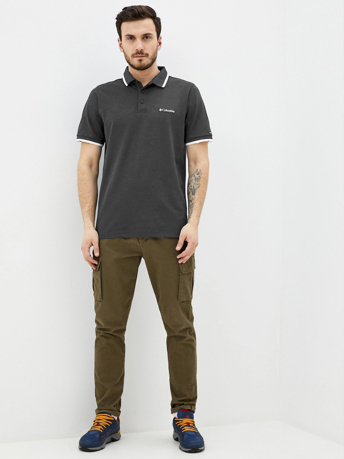 Columbia Men Black Cove Dome Butte Solid Pique Polo (Sun Protection)