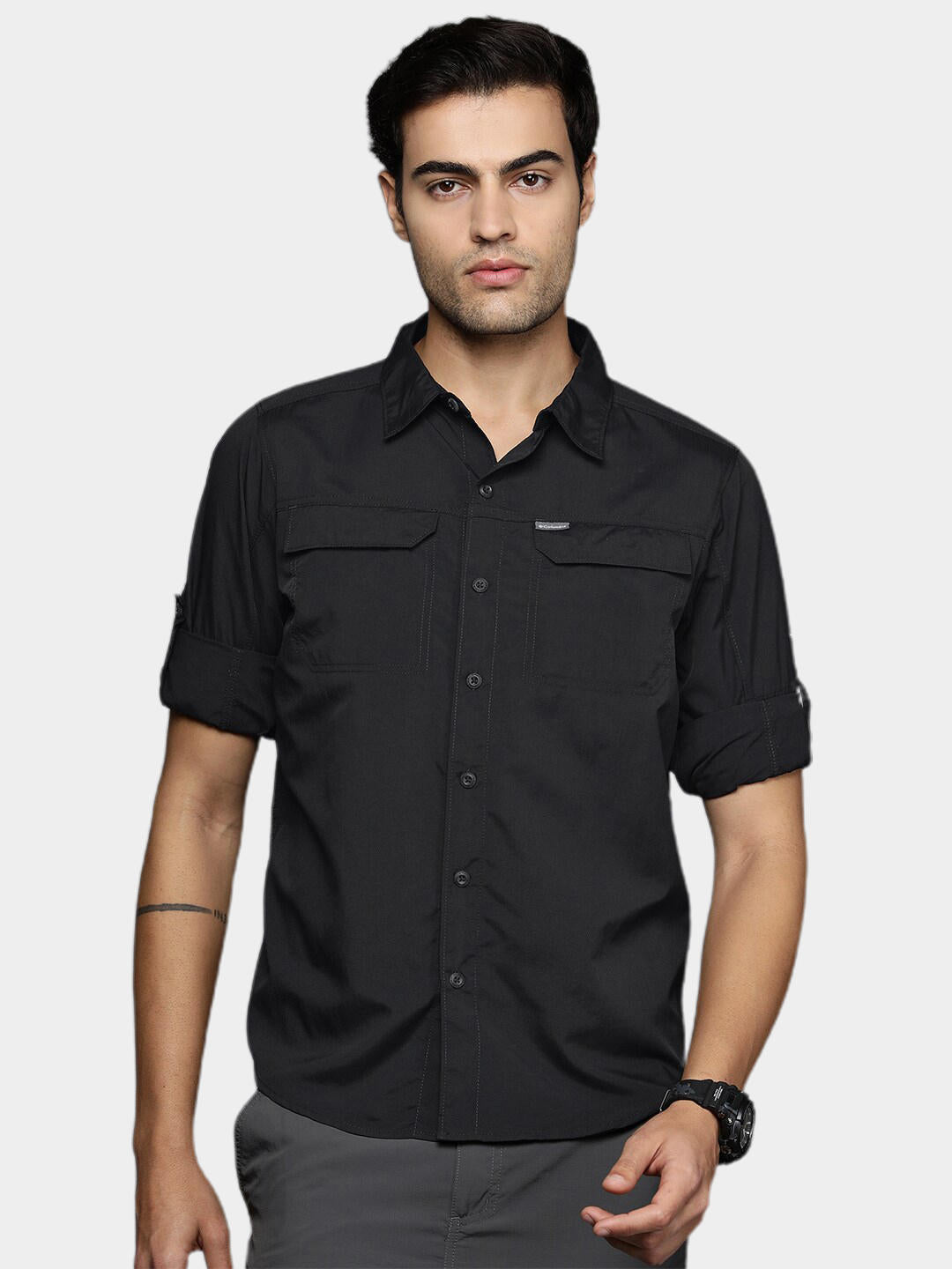 Columbia Men Black Silver Ridge2.0 Long Sleeve Shirt (Sun Protection)