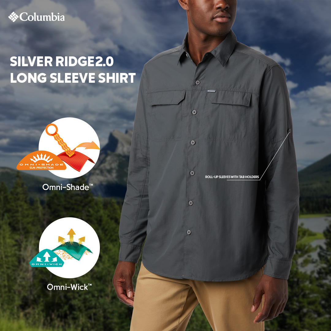 Columbia Men Grey Silver Ridge2.0 Long Sleeve Shirt (Sun Protection)
