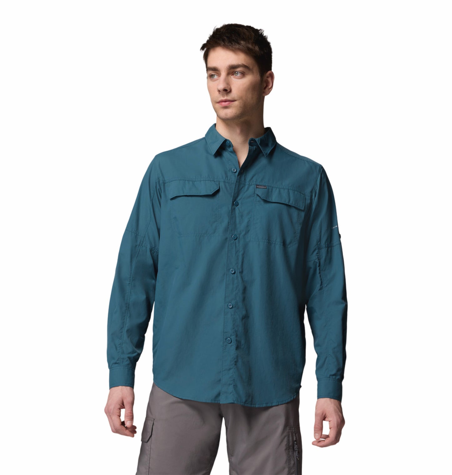 Columbia Men Teal OmniShade UPF 50 Silver Ridge 2.0 Long Sleeve Shirt