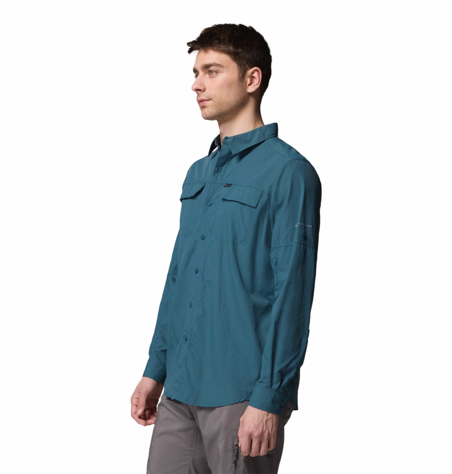 Columbia Men Teal OmniShade UPF 50 Silver Ridge 2.0 Long Sleeve Shirt