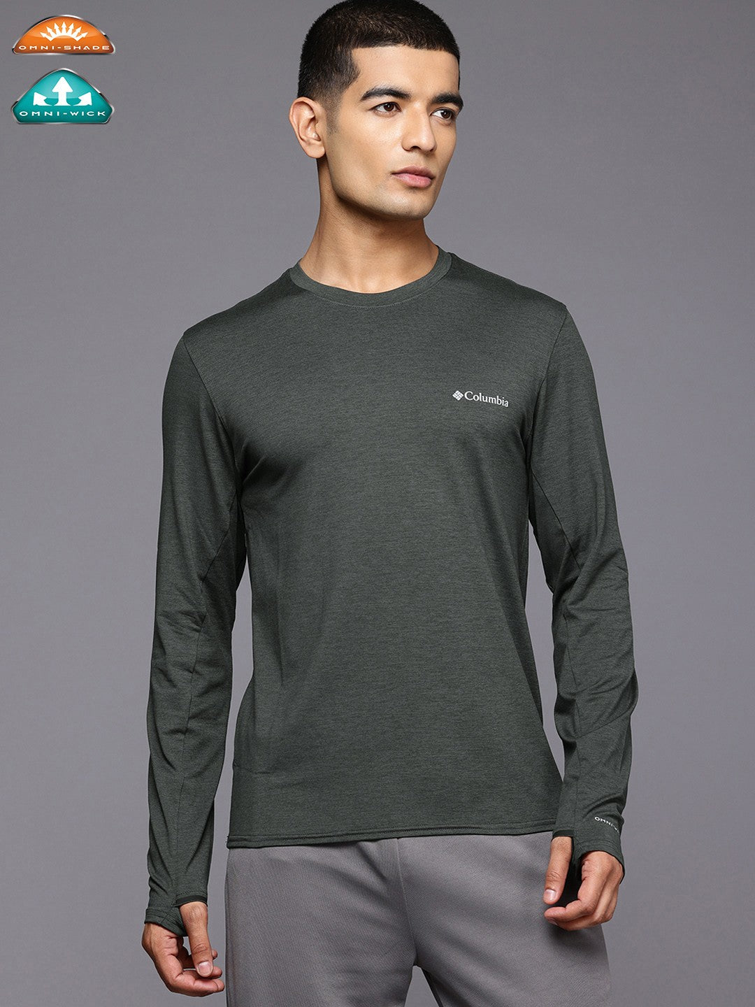 Columbia Men Black Tech Trail Long Sleeve Crew II (Sun Protection)