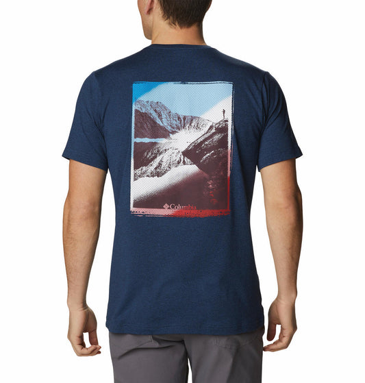 Columbia Men Navy Blue Tech Trail Graphic T-Shirt