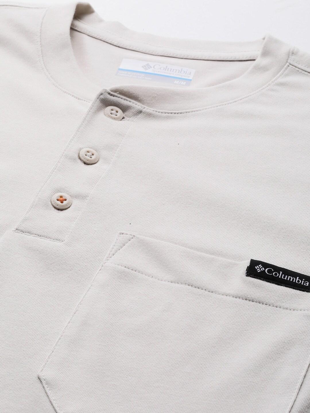 Columbia Men Beige Landroamer Short Sleeve Henley T-Shirt