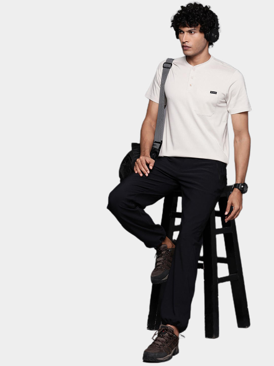 Columbia Men Beige Landroamer Short Sleeve Henley T-Shirt