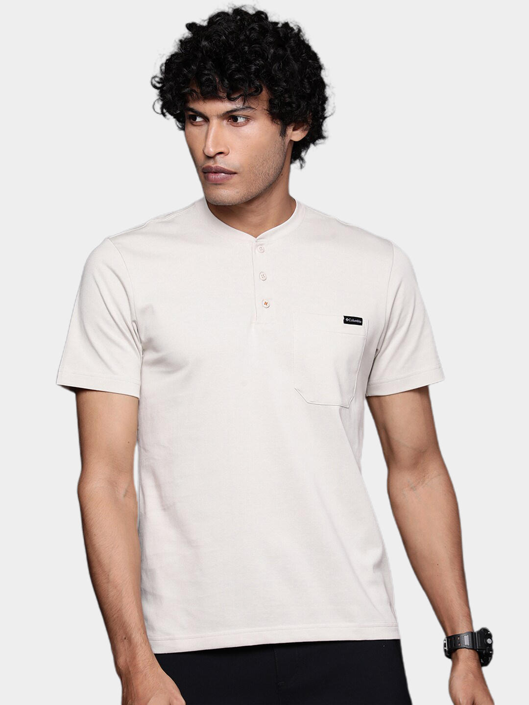 Columbia Men Beige Landroamer Short Sleeve Henley T-Shirt