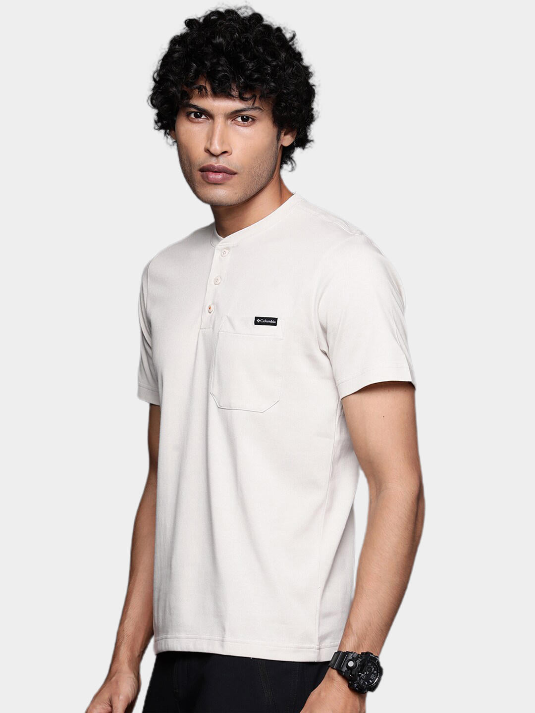 Columbia Men Beige Landroamer Short Sleeve Henley T-Shirt