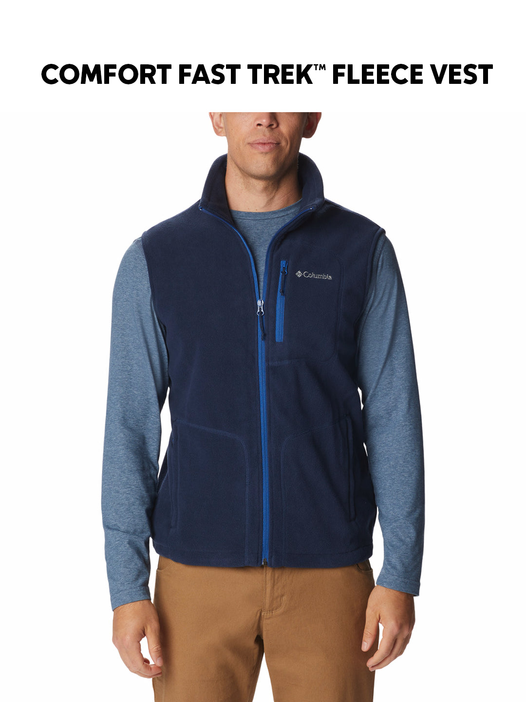 Columbia Men Navy Blue Fast Trek Fleece Vest