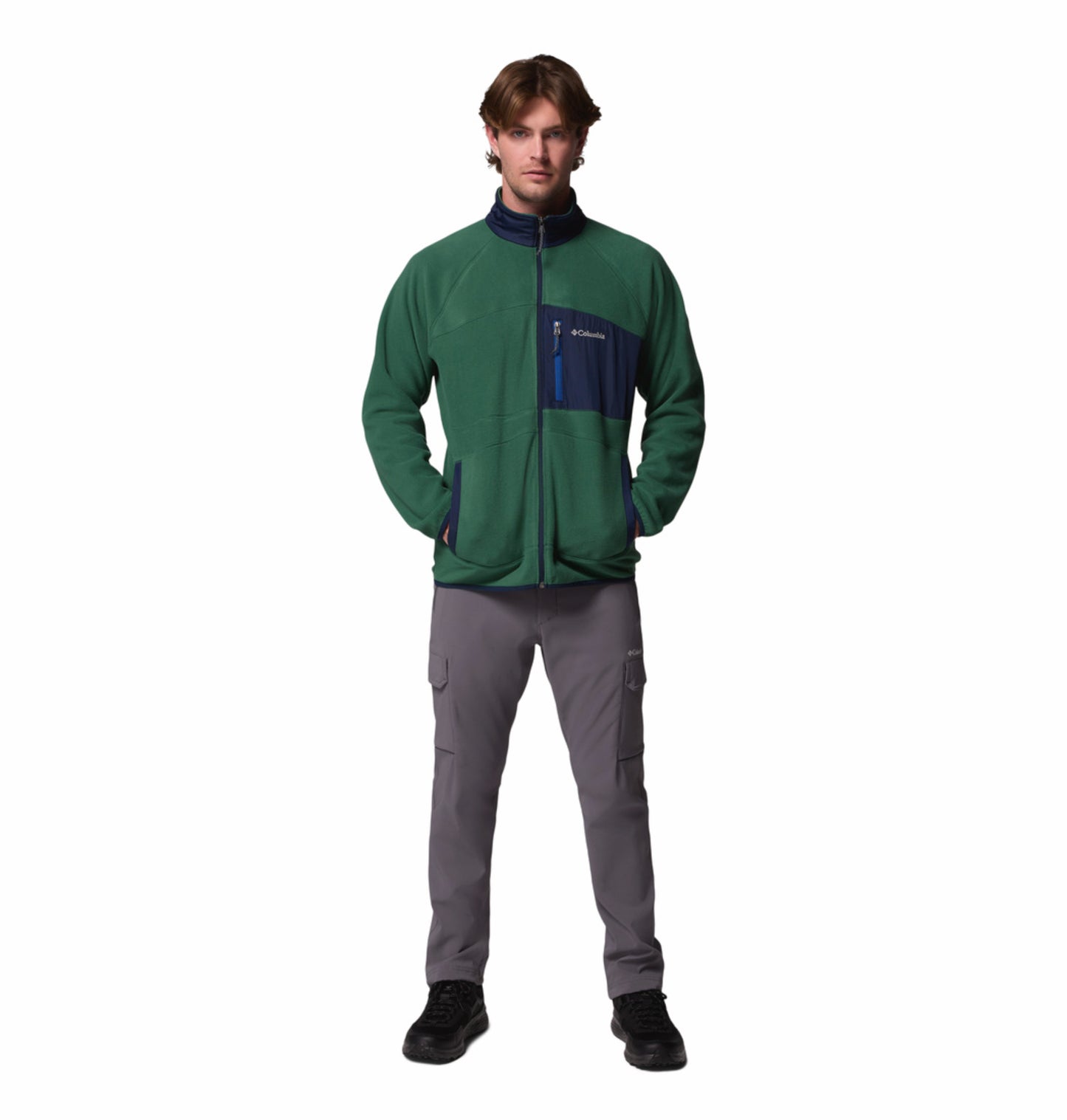 Columbia Men Green Fast Trek Overlay Fleece Jacket
