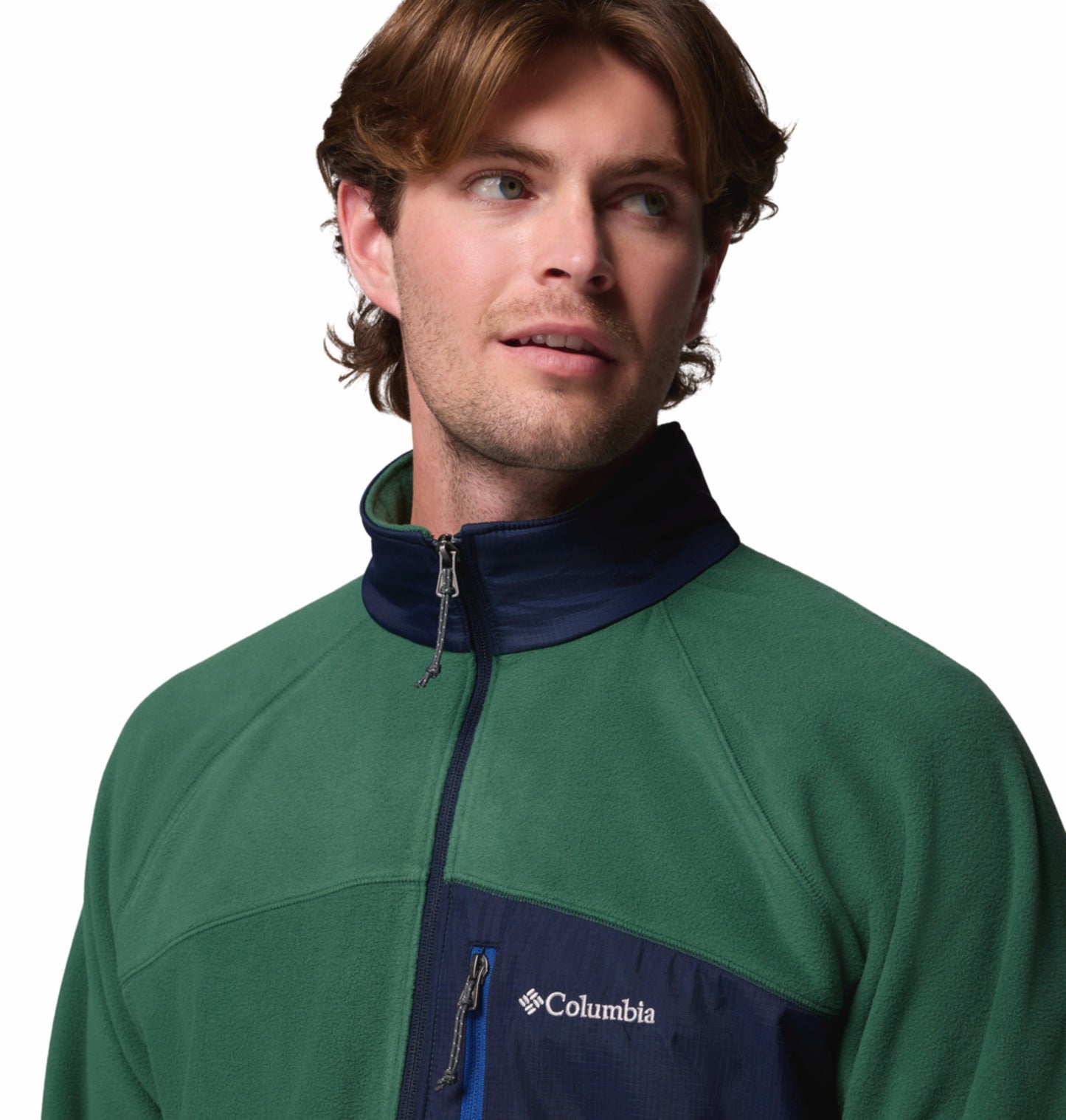 Columbia Men Green Fast Trek Overlay Fleece Jacket