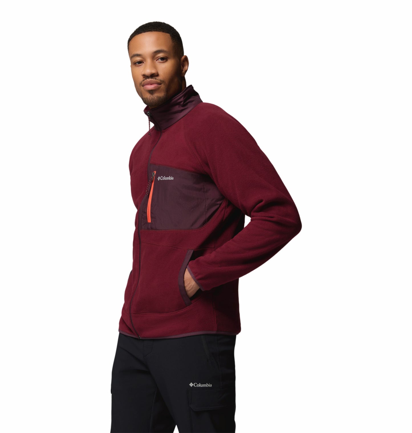 Columbia Men Red Fast Trek Overlay Fleece Jacket