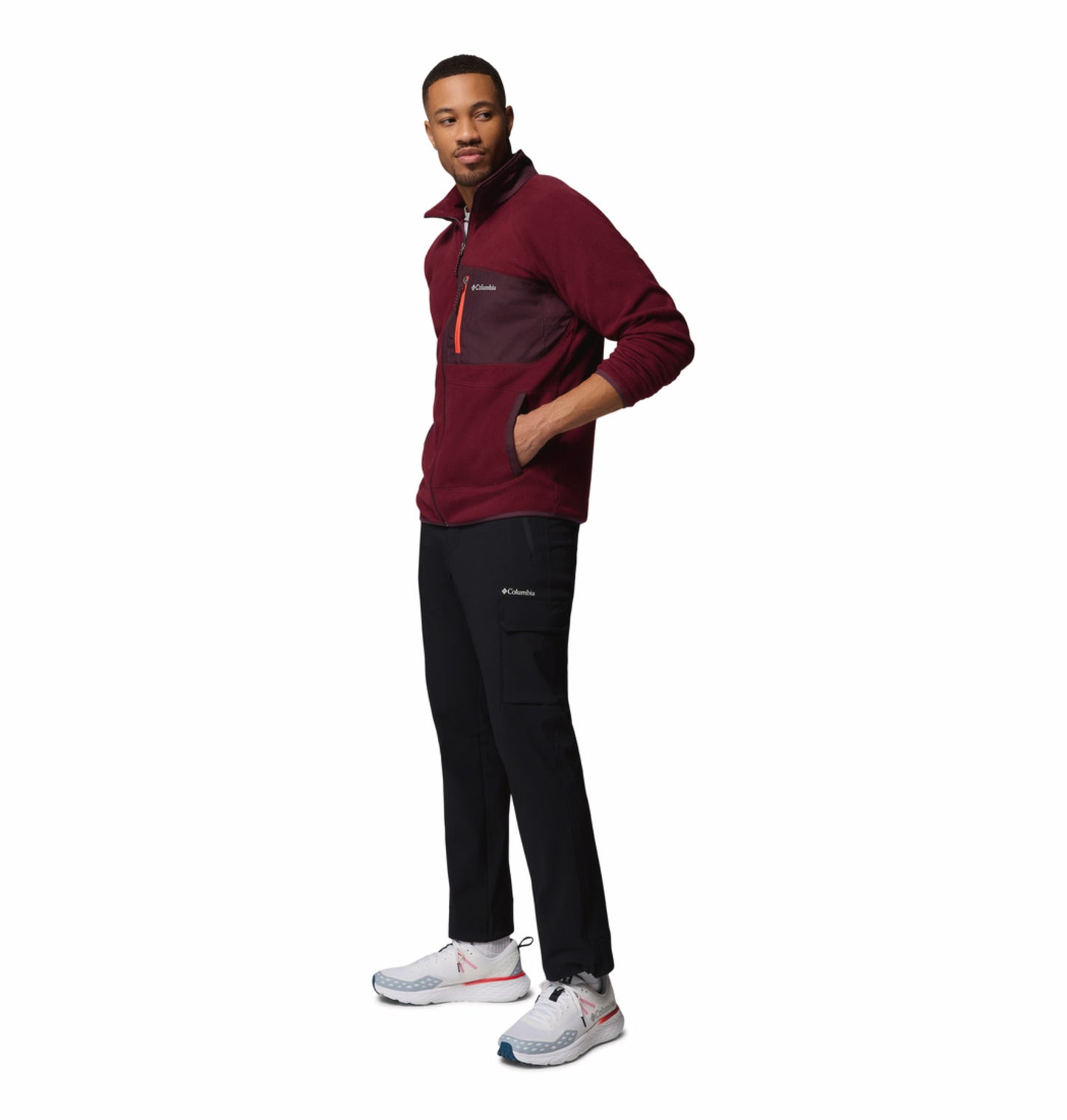 Columbia Men Red Fast Trek Overlay Fleece Jacket