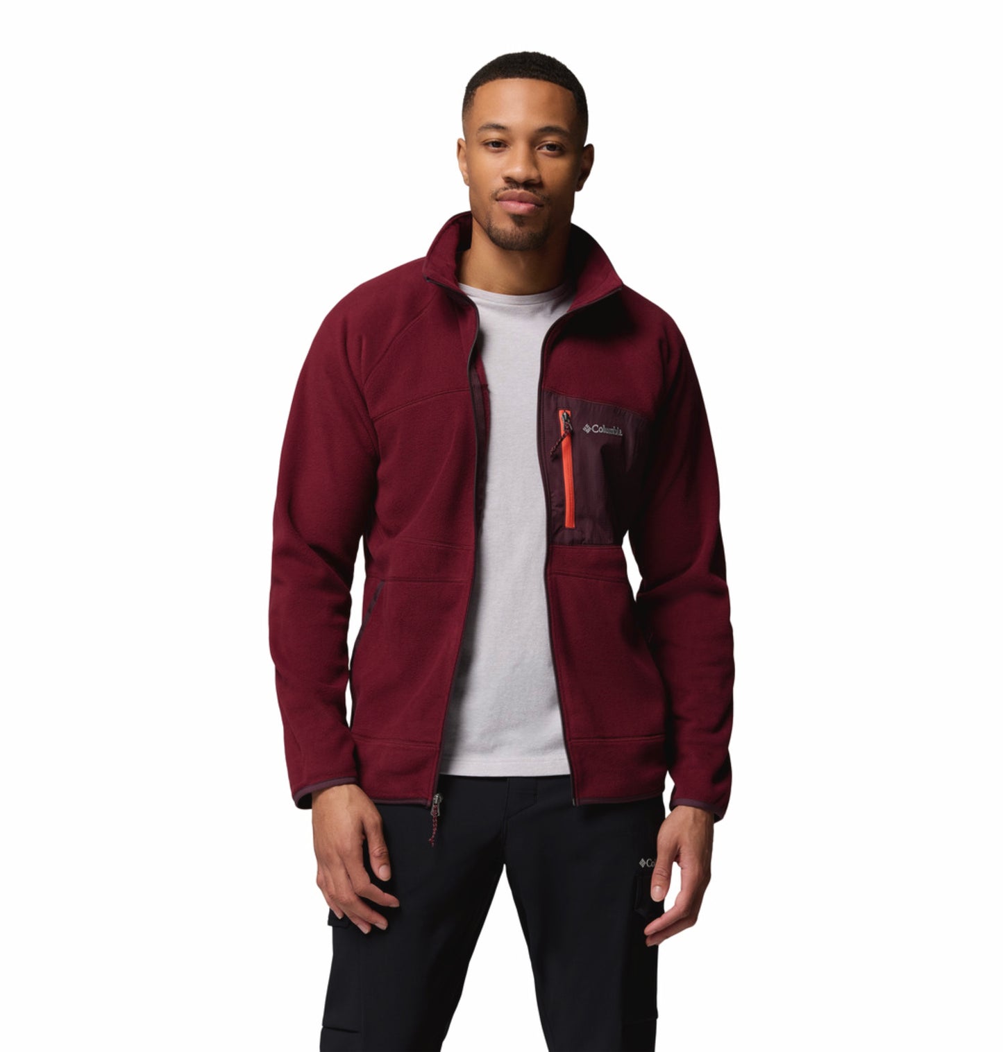 Columbia Men Red Fast Trek Overlay Fleece Jacket