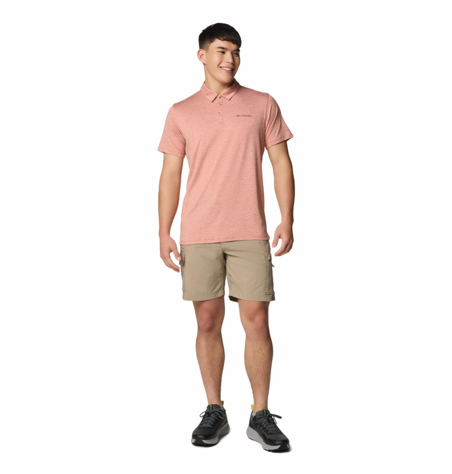 Columbia Mens Pink Omni-Shade Tech Trail Utility Polo Tshirt