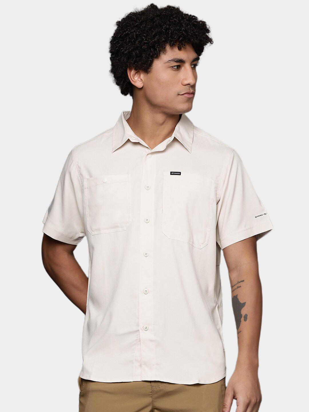 Columbia Men Beige Silver Ridge Utility Lite Short Sleeve Shirt