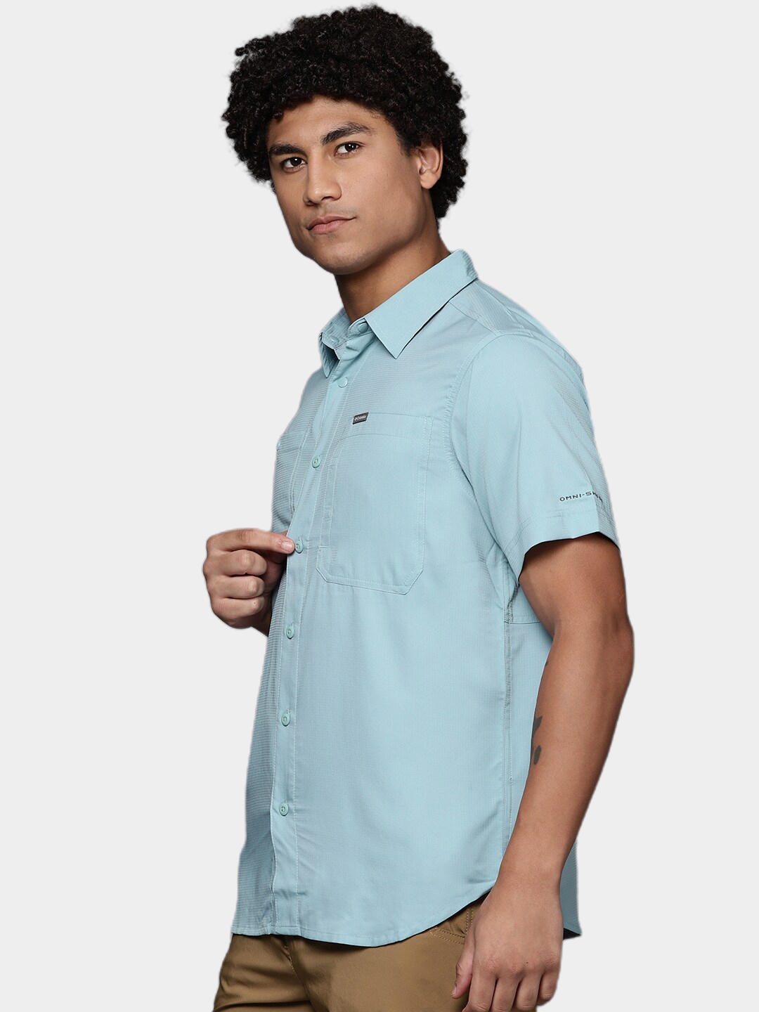 Columbia Men Blue Silver Ridge Utility Lite Short Sleeve Shirt