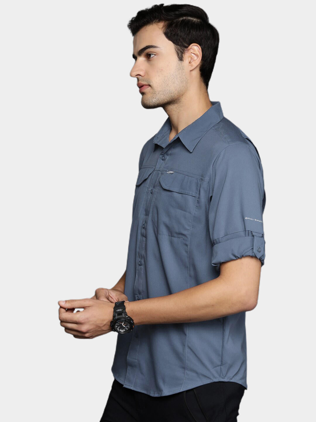 Columbia Men Navy Blue Silver Ridge Lite Long Sleeve Shirt