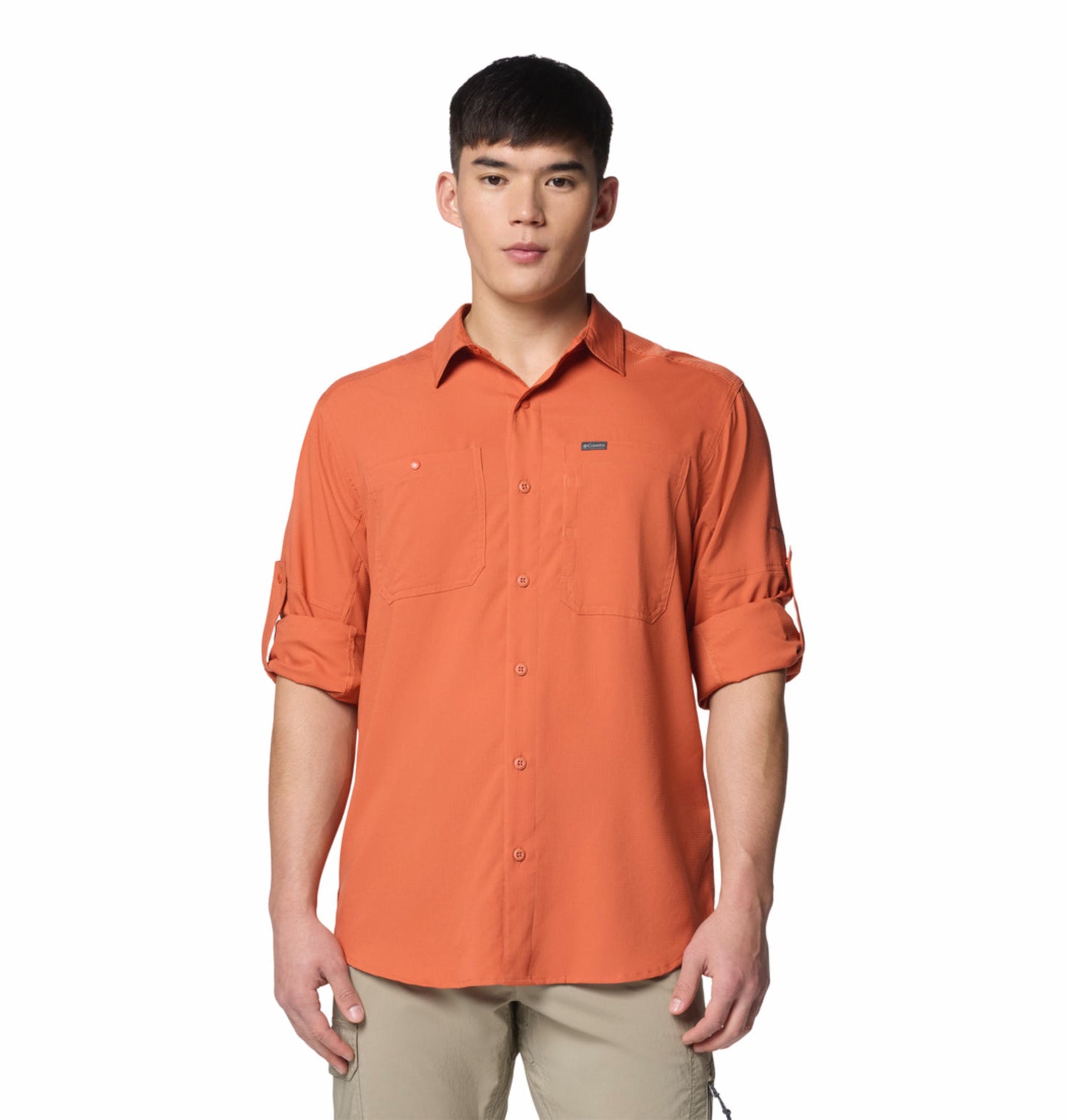 Columbia Mens Orange Omni-Shade Silver Ridge Utility Lite Long Sleeve Shirt