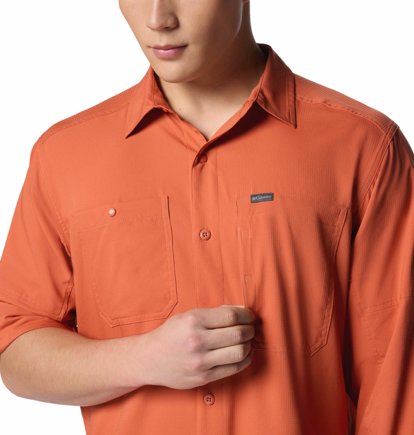 Columbia Mens Orange Omni-Shade Silver Ridge Utility Lite Long Sleeve Shirt