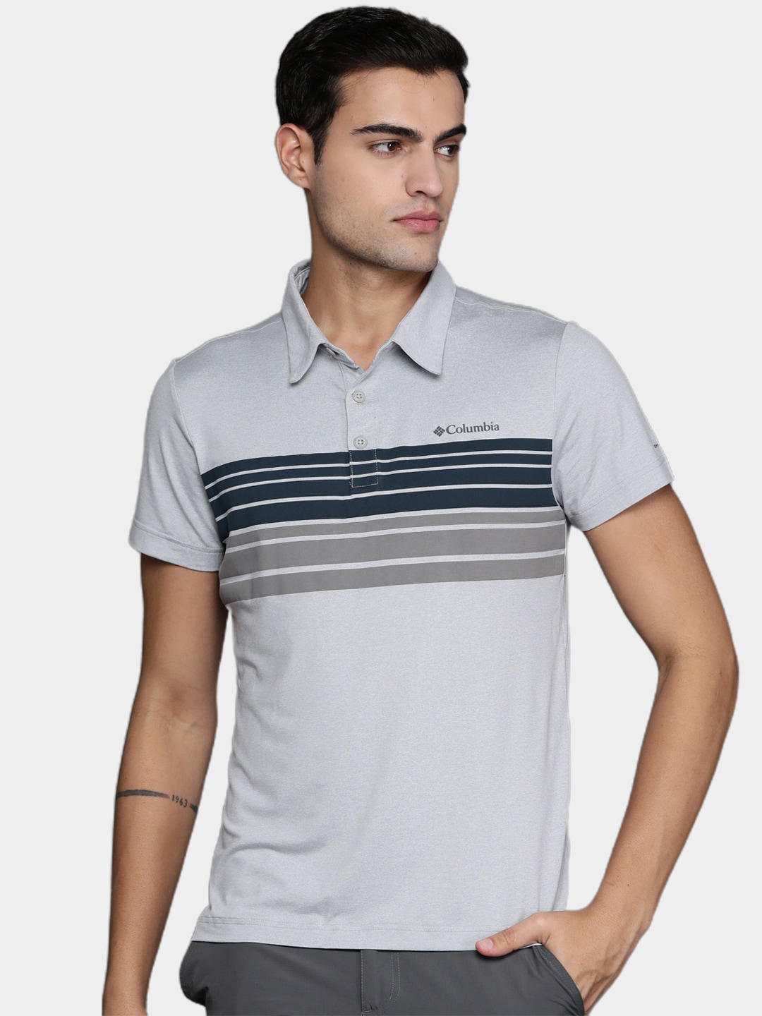 Columbia Men Grey Tech Trail Novelty Polo T-Shirt