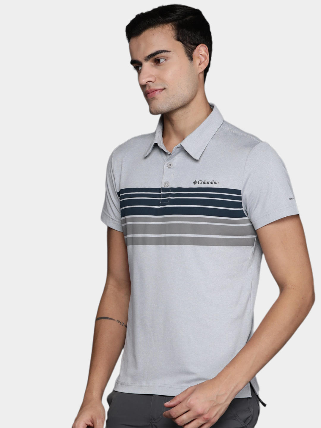 Columbia Men Grey Tech Trail Novelty Polo T-Shirt