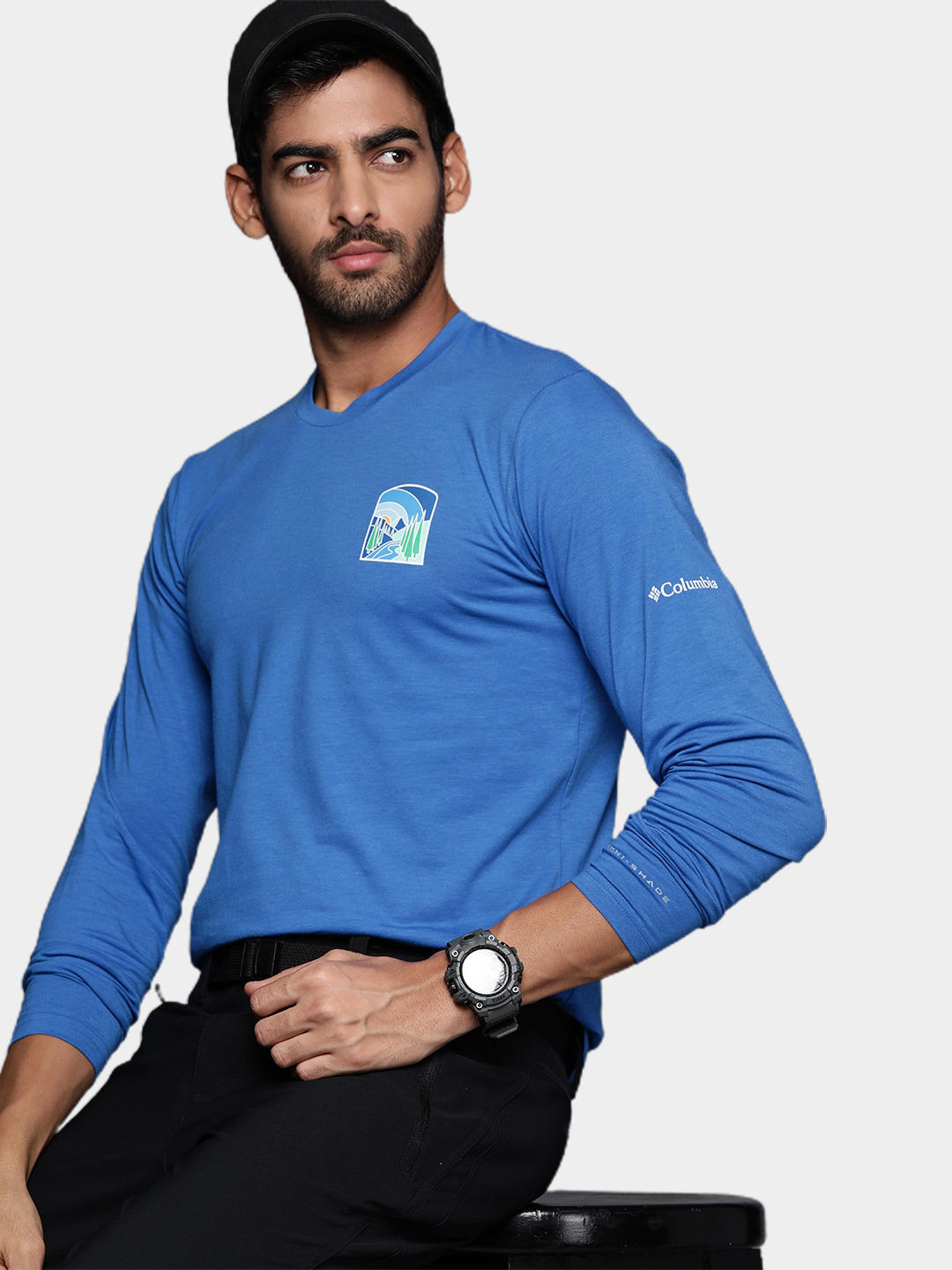 Columbia Men Blue Sun Trek Graphic Long Sleeve T-Shirt
