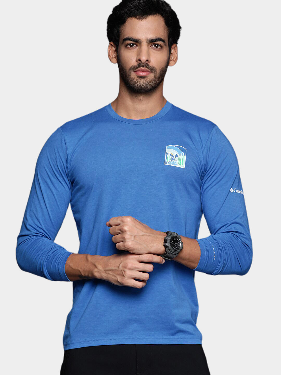 Columbia Men Blue Sun Trek Graphic Long Sleeve T-Shirt