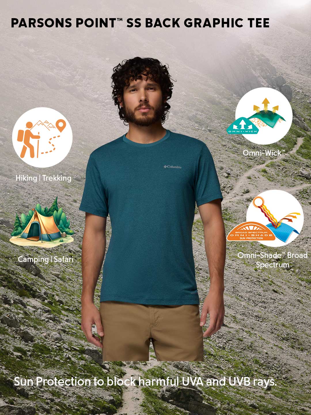 Columbia Men's Blue Parsons Point Omni-Shade T-Shirt