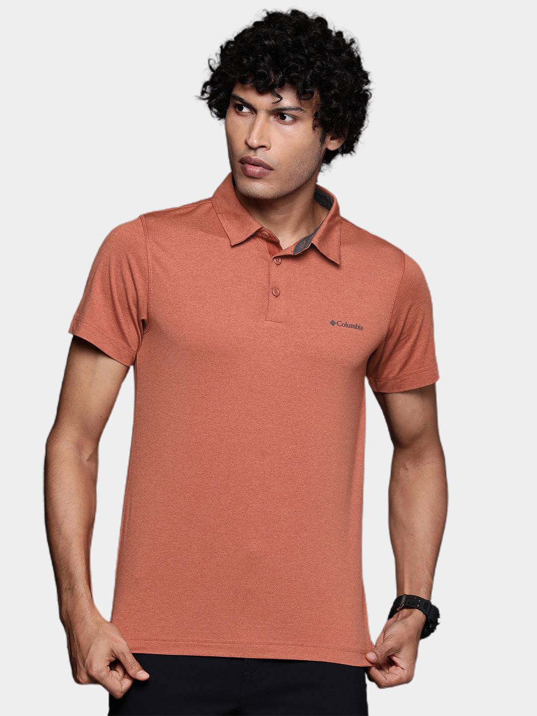 Columbia Men Orange Tech Trail Knit Polo