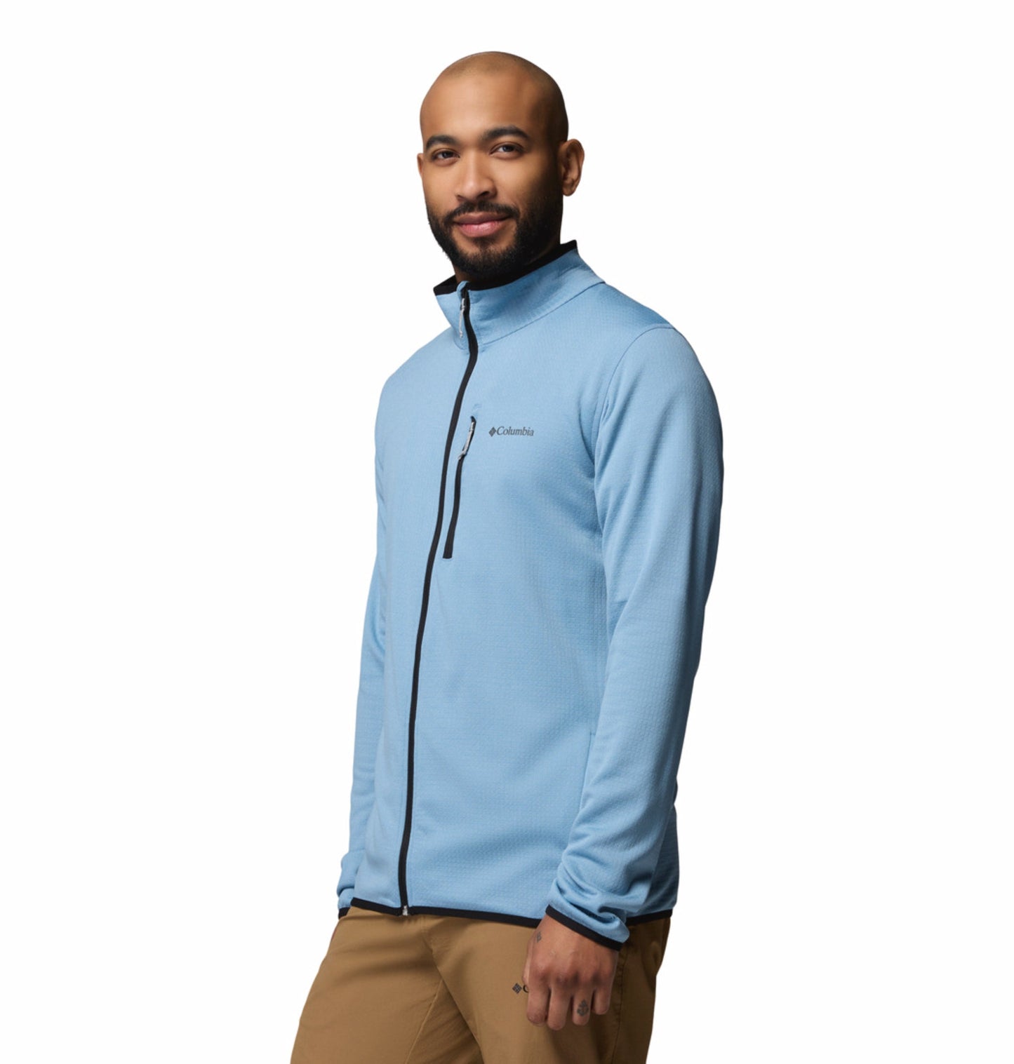 men blue omni wick essential hike grid fleece jacket